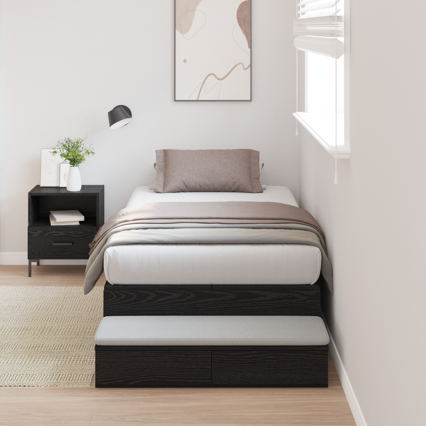Opbevarings Seng i Sort Egetræ 90x200 Cm - hovedbillede