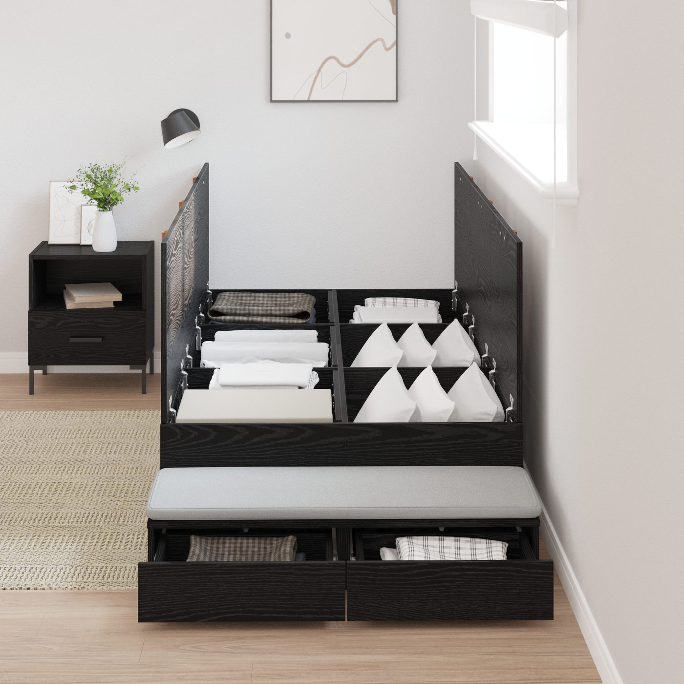 Opbevarings Seng i Sort Egetræ 90x200 Cm - billede 4