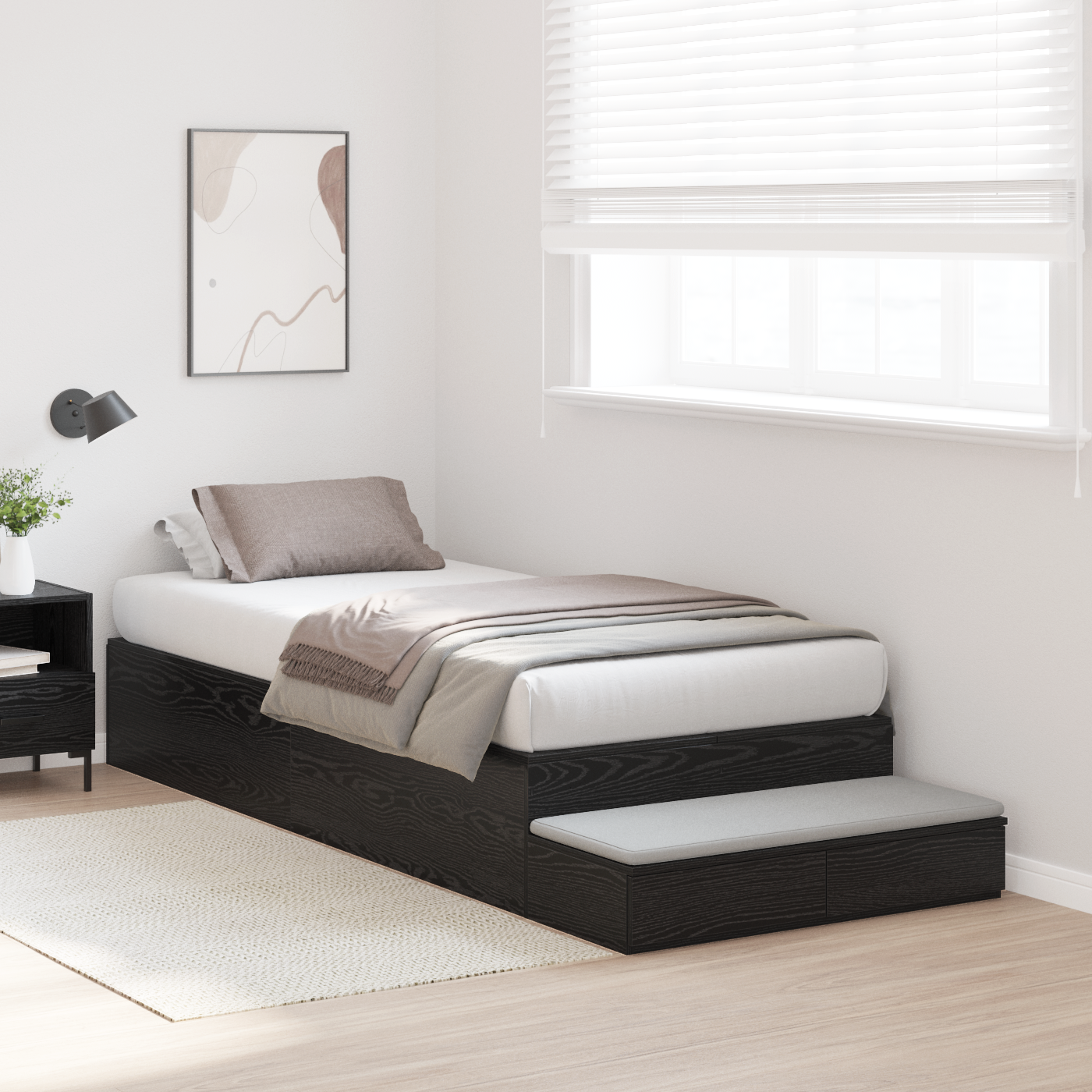 Opbevarings Seng i Sort Egetræ 90x200 Cm - billede 5