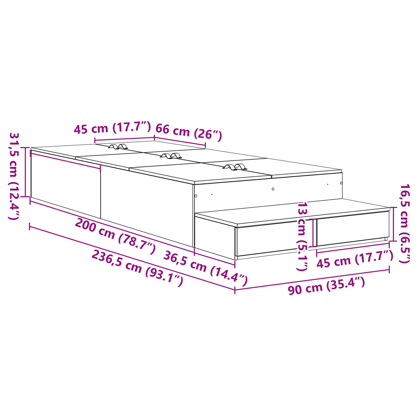 Opbevarings Seng i Sort Egetræ 90x200 Cm - billede 13