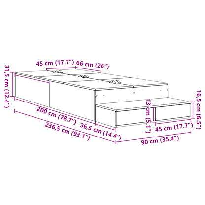 Opbevarings Seng i Sort Egetræ 90x200 Cm - billede 13