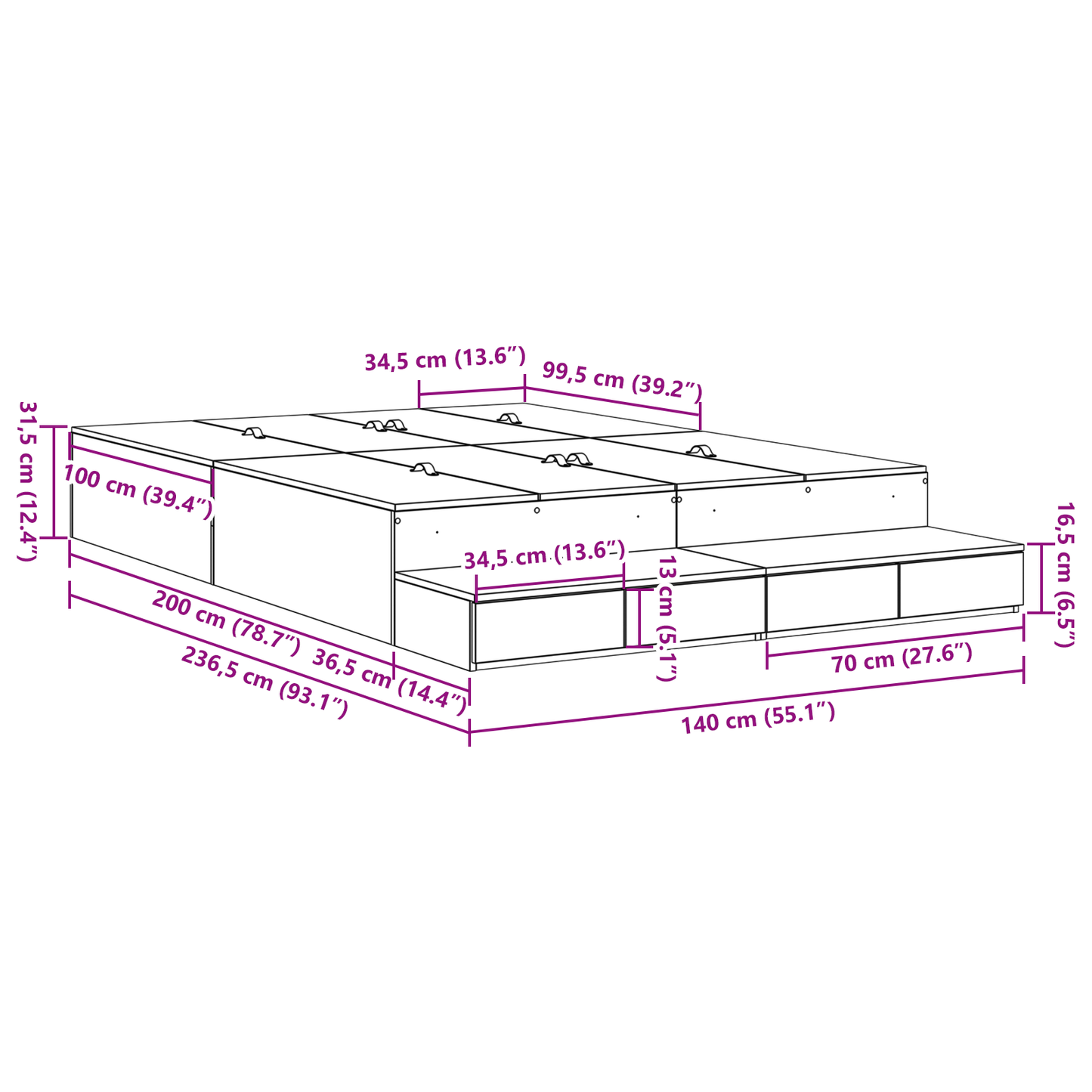 Opbevaringsseng Hvid 140x200 Cm - billede 9