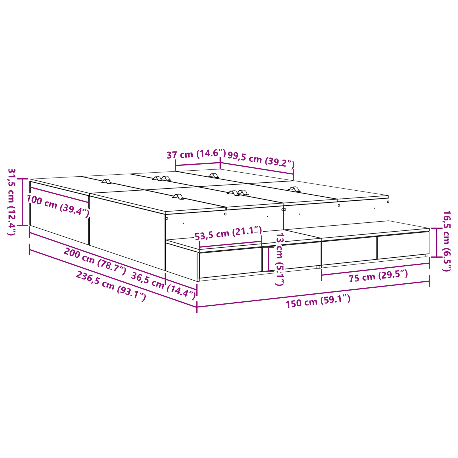 Opbevarings Senge Ramme Sonoma Eg 150x200 Cm - billede 7