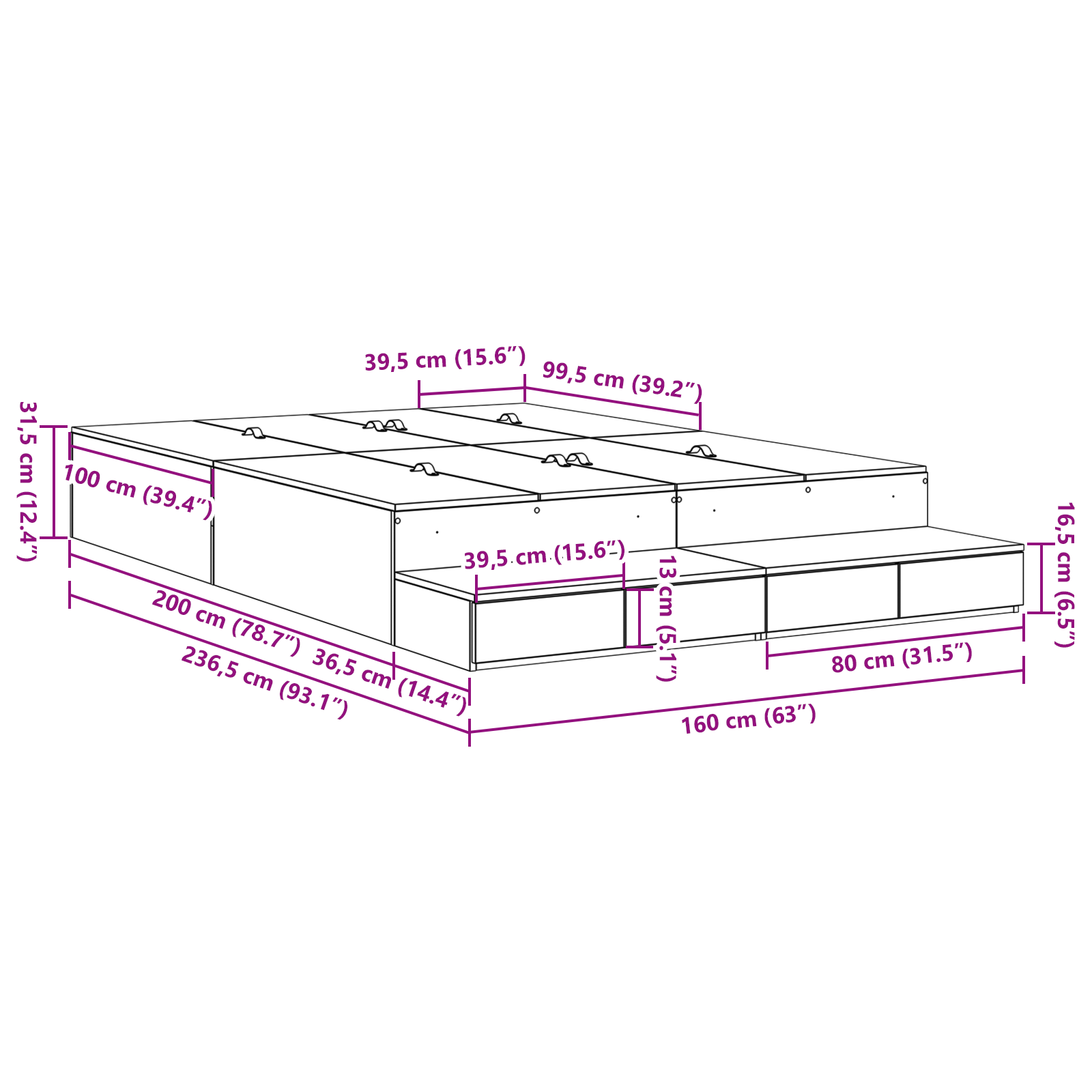 Opbevarings Sengestel Sonoma Eg 160x200 Cm - billede 10