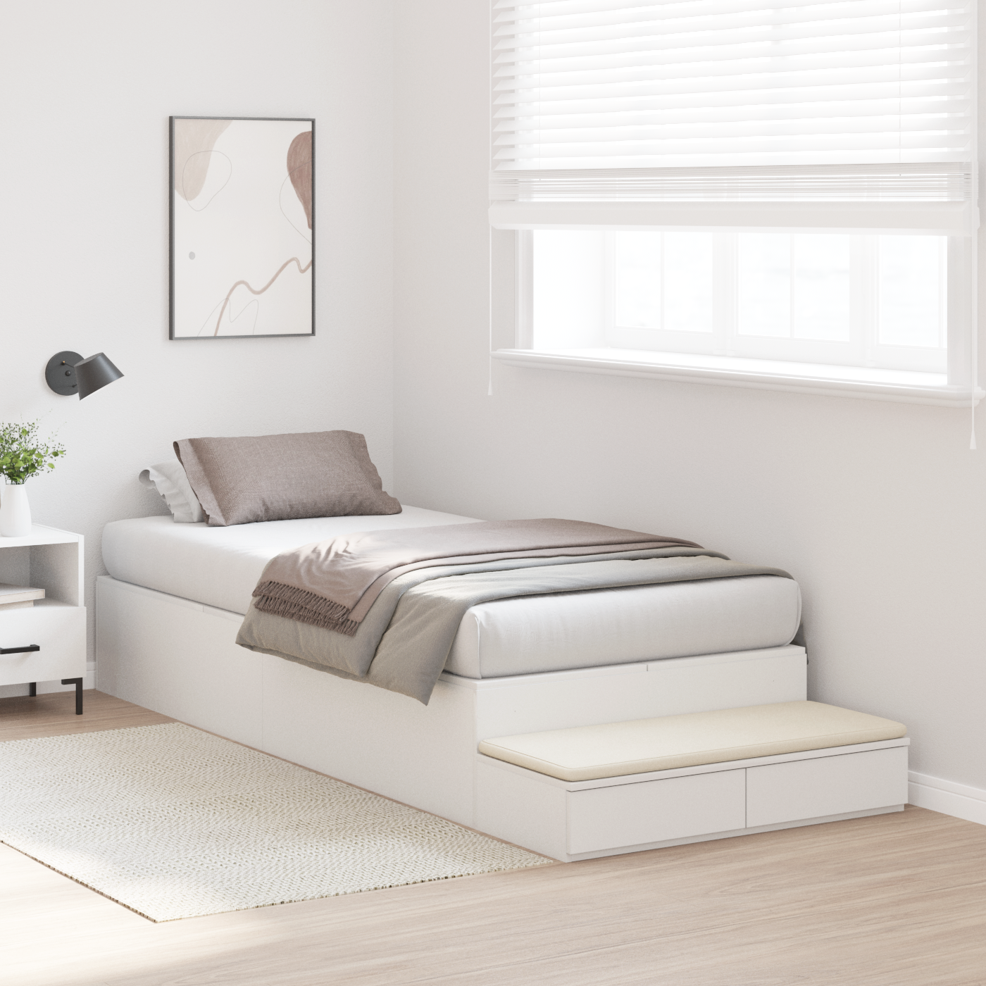 Opbevarings Sengestel Hvid 90x190 Cm - billede 3