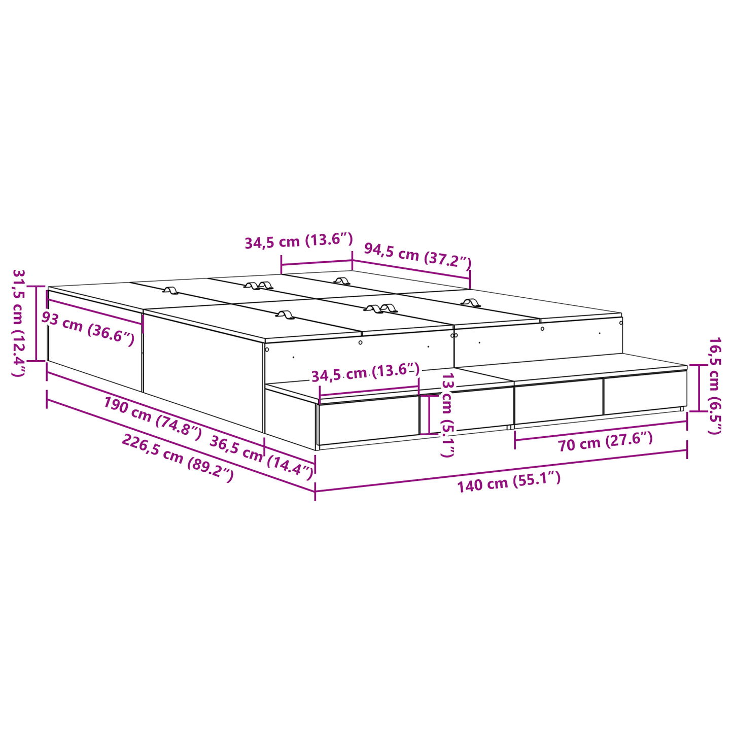 Opbevarings-seng med Ramme Sonoma Eg 140x190 Cm - billede 13