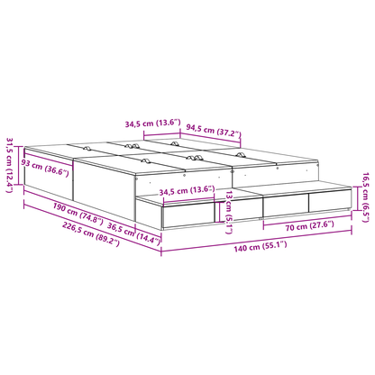Opbevarings-seng med Ramme Sonoma Eg 140x190 Cm - billede 13