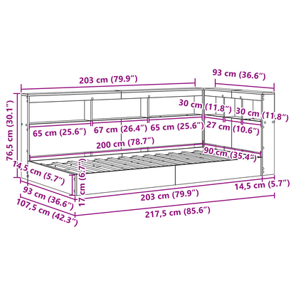 Bogskabsseng Hvid 90x200 Cm i Konstrueret Træ - billede 12