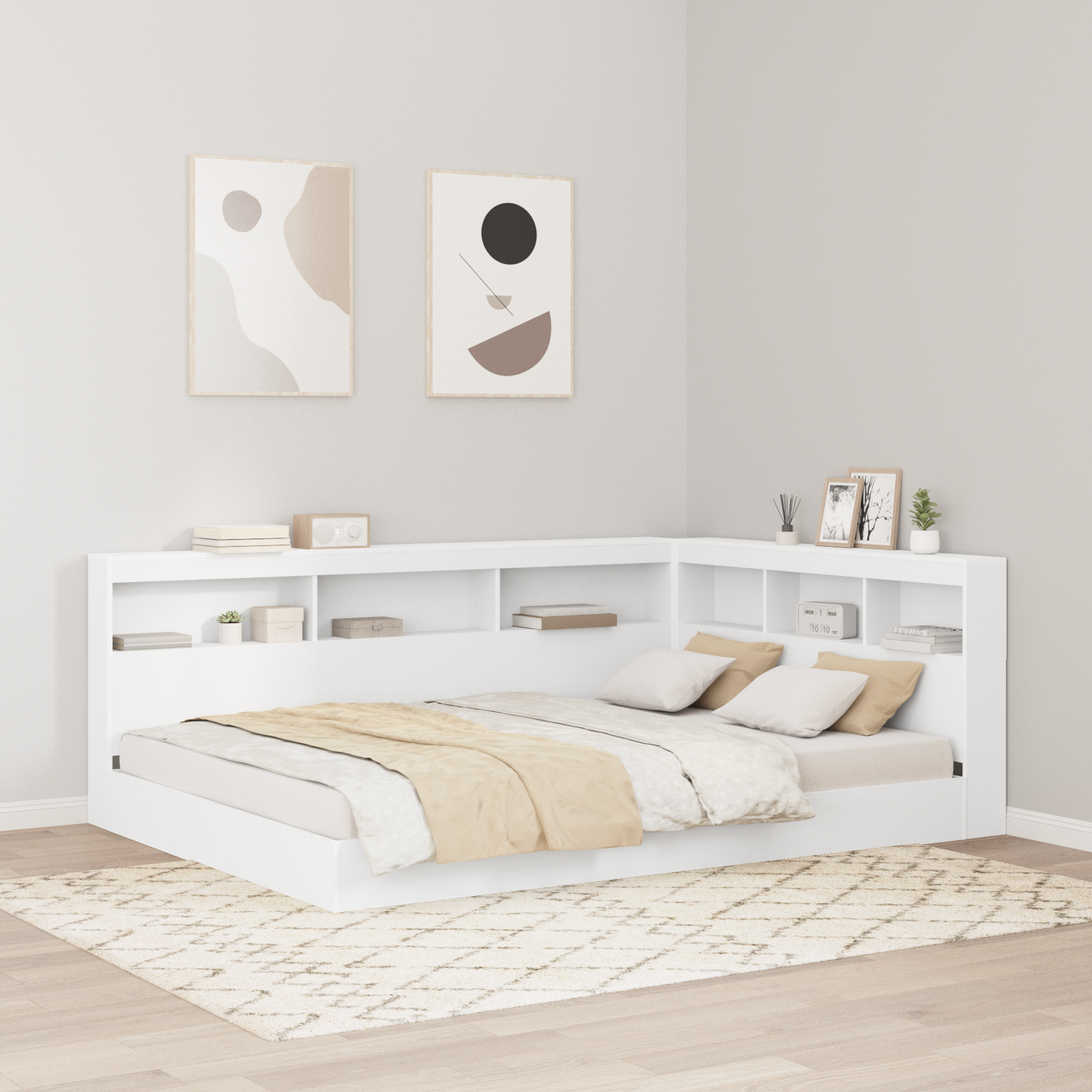 Sengebogreol med Hylde 2 Pcs Hvid 140 X 200 Cm Konstrueret Træ - hovedbillede