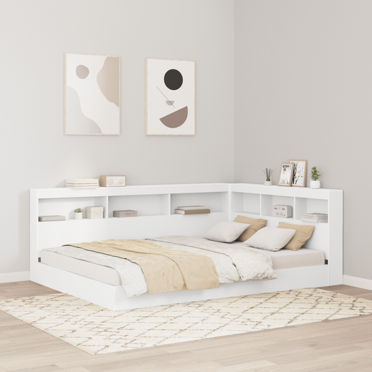 Sengebogreol med Hylde 2 Pcs Hvid 140 X 200 Cm Konstrueret Træ - hovedbillede