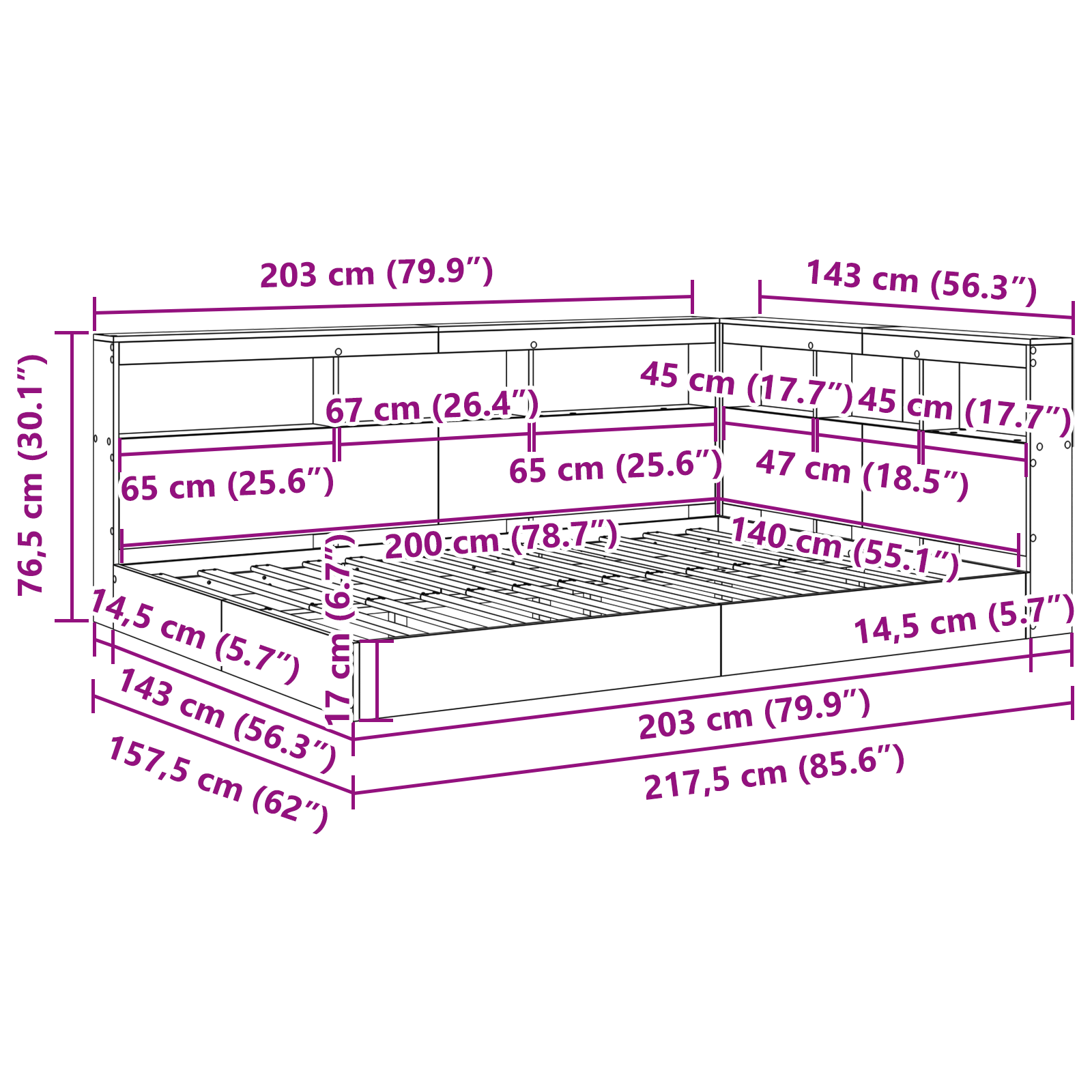 Sengebogreol med Hylde 2 Pcs Hvid 140 X 200 Cm Konstrueret Træ - billede 12