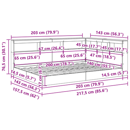 Sengebogreol med Hylde 2 Pcs Hvid 140 X 200 Cm Konstrueret Træ - billede 12