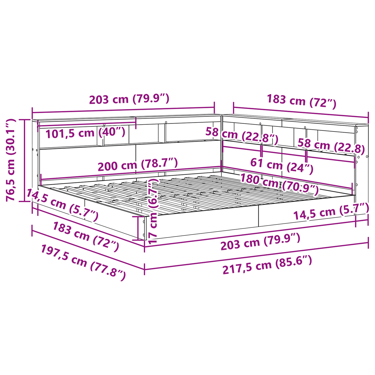 Bogreol Seng i Sonoma Eg 180x200 Cm - Ingeniørtræ - billede 12