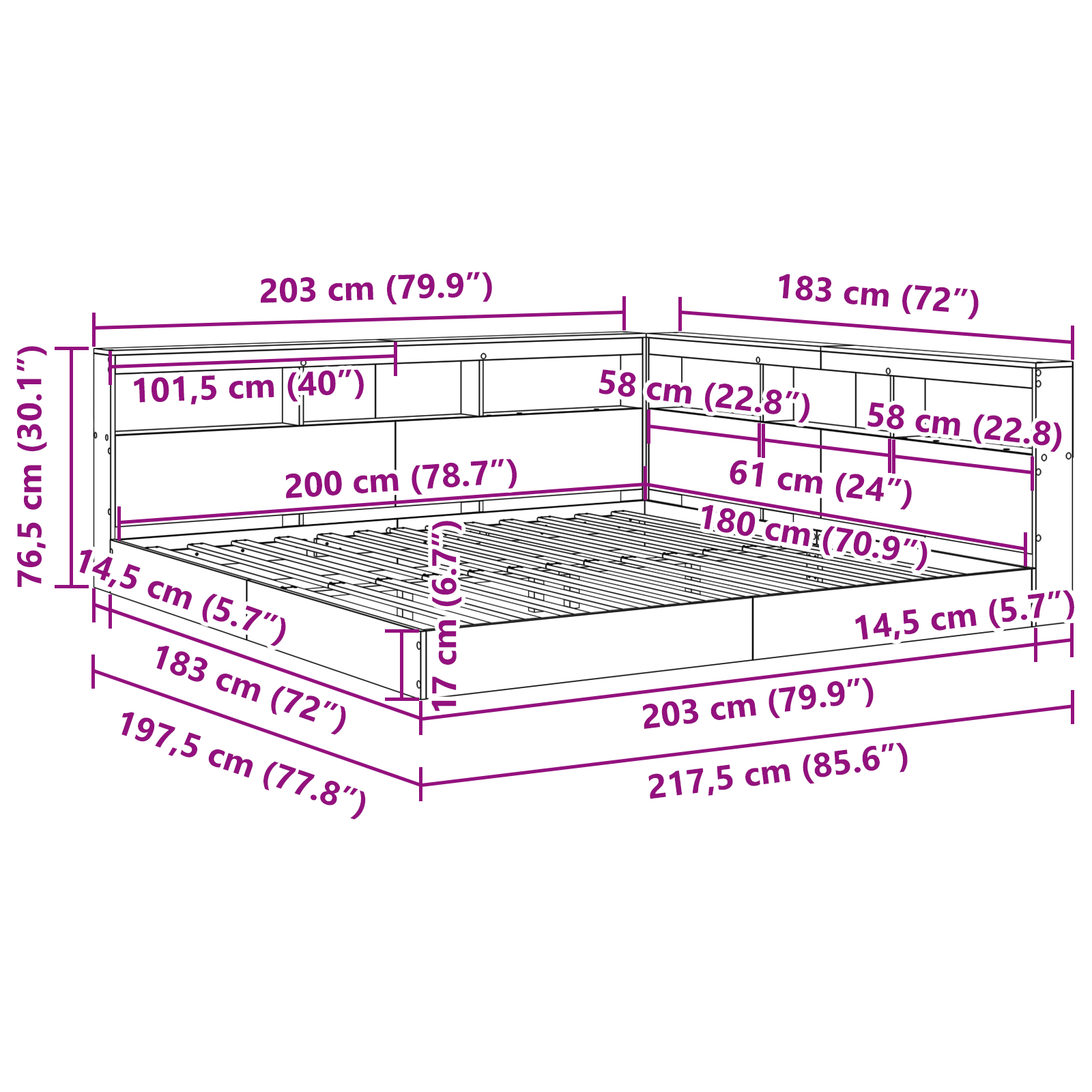 Bogreol Seng i Sonoma Eg 180x200 Cm - Ingeniørtræ - billede 12