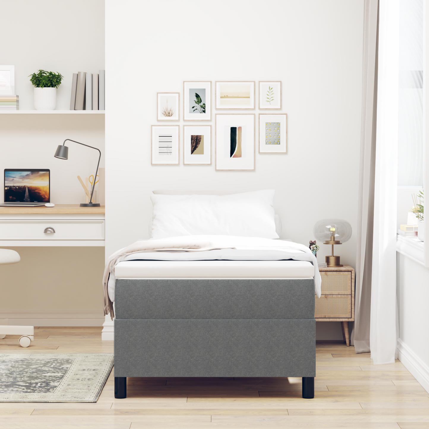 Box Spring Seng Lysegrå 80 X 200 Cm Corduroy Stof