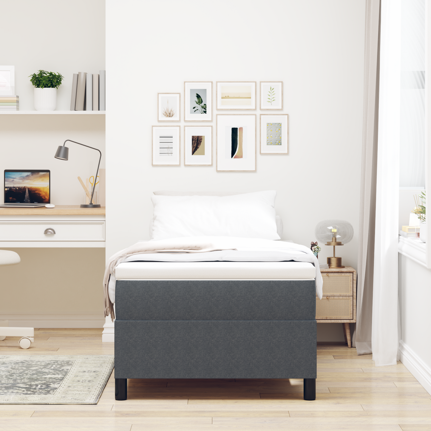 Box Spring Seng Mørkegrå 80 X 200 Cm Corduroy Stof