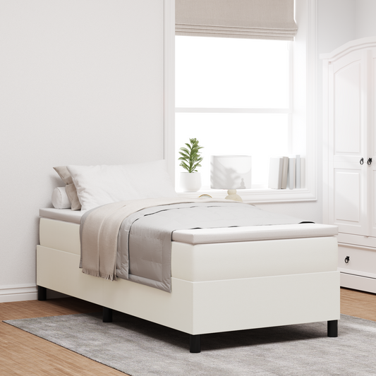 Box Spring Seng Creme Enkelt Cordfløjl