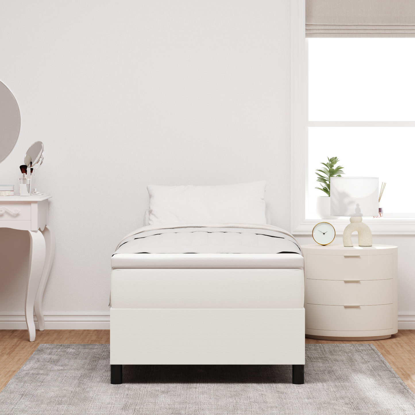 Box Spring Seng Creme Enkelt Cordfløjl
