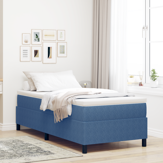 Box Spring Seng Blå Enkelt Corduroy Stof