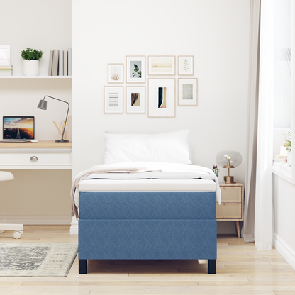 Box Spring Seng Blå Enkelt Corduroy Stof