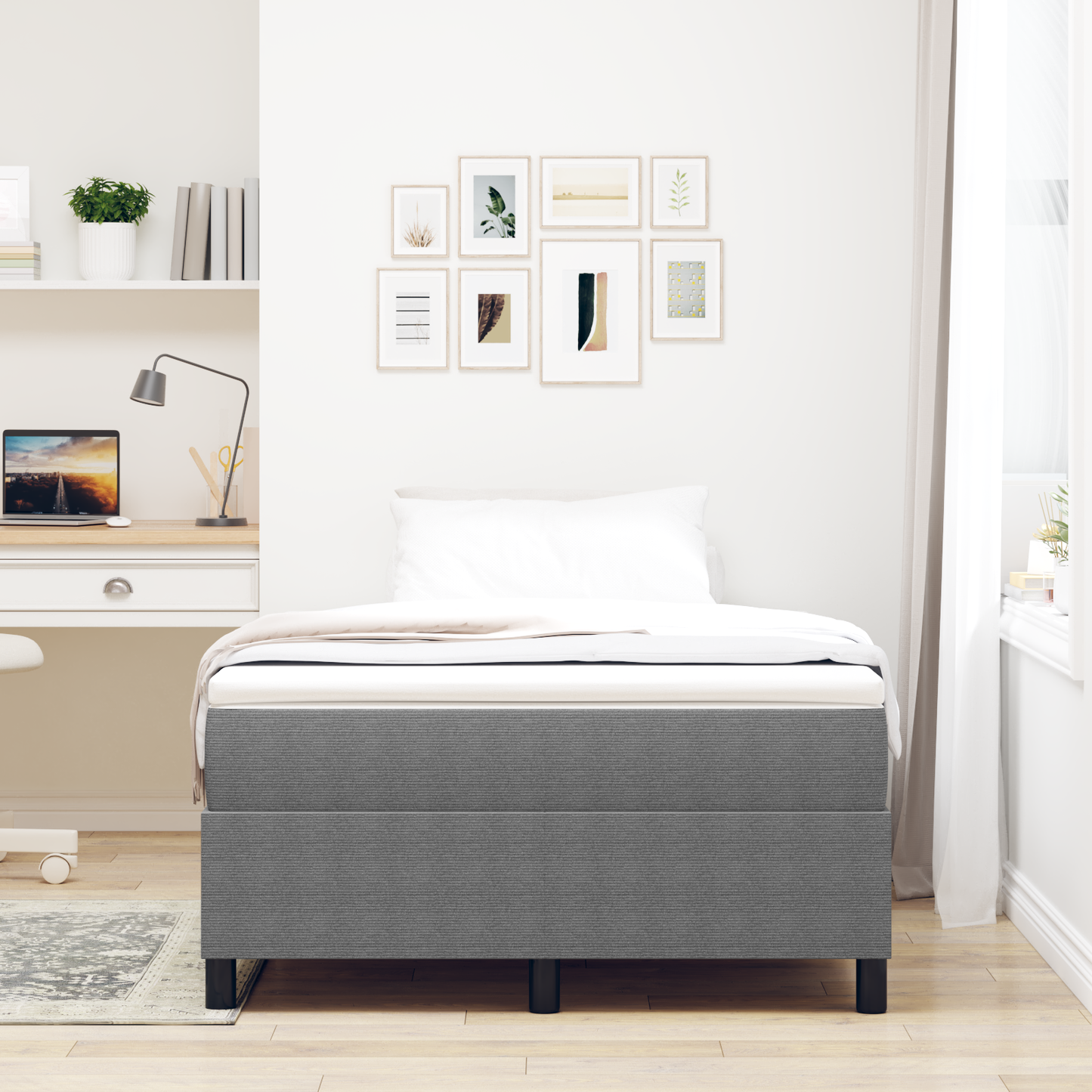 Box Spring Seng Lysegrå 120 X 190 Cm Corduroy Stof