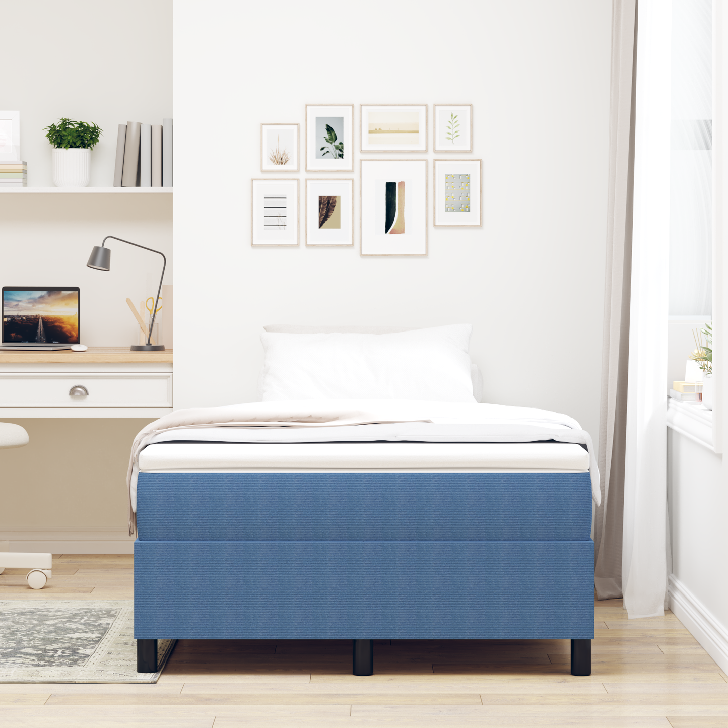 Box Spring Seng Blå 120 X 190 Cm Corduroy Stof