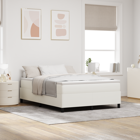 Box Spring Seng Creme 140 X 190 Cm Corduroy Stof