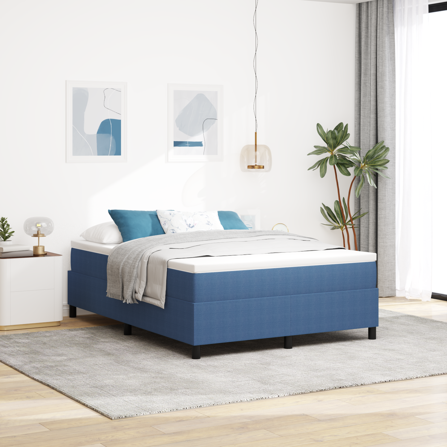 Box Spring Seng Blå 140 X 200 Cm Corduroy Stof