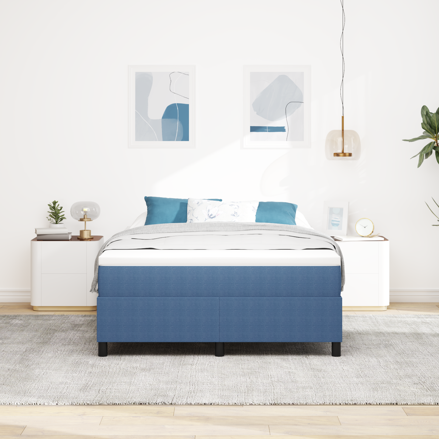Box Spring Seng Blå 140 X 200 Cm Corduroy Stof