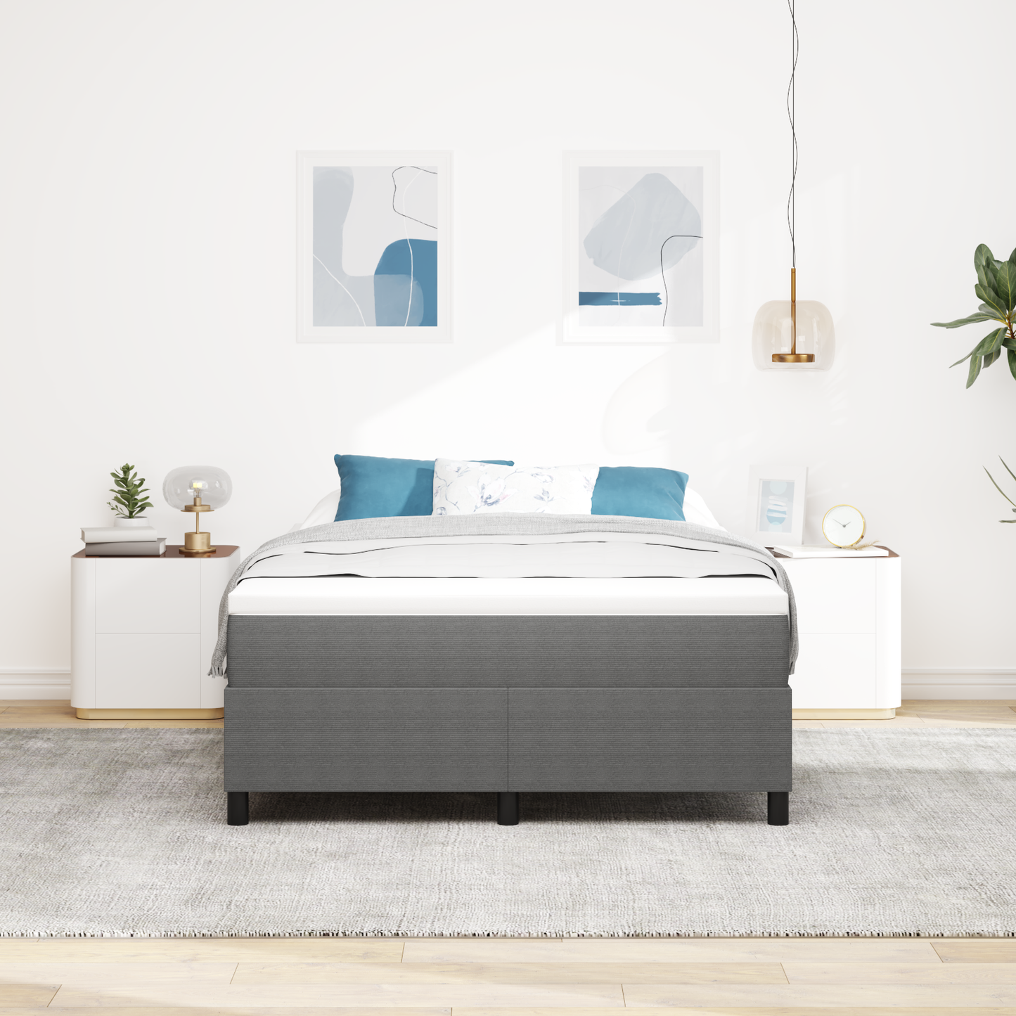 Box Spring Seng Lysegrå 160 X 200 Cm Corduroy Stof