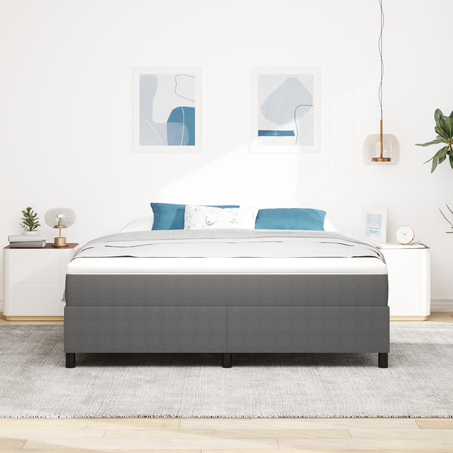 Box Spring Seng Lysegrå 180 X 200 Cm Corduroy Stof