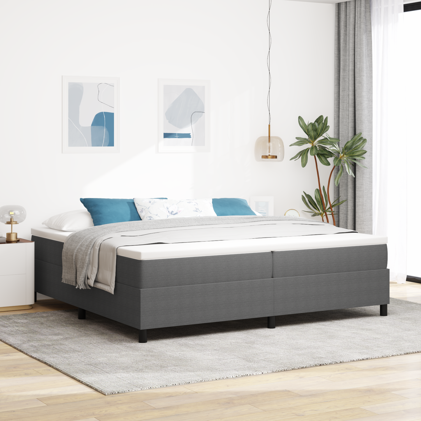 Box Spring Seng Lysegrå 200 X 200 Cm Corduroy Stof