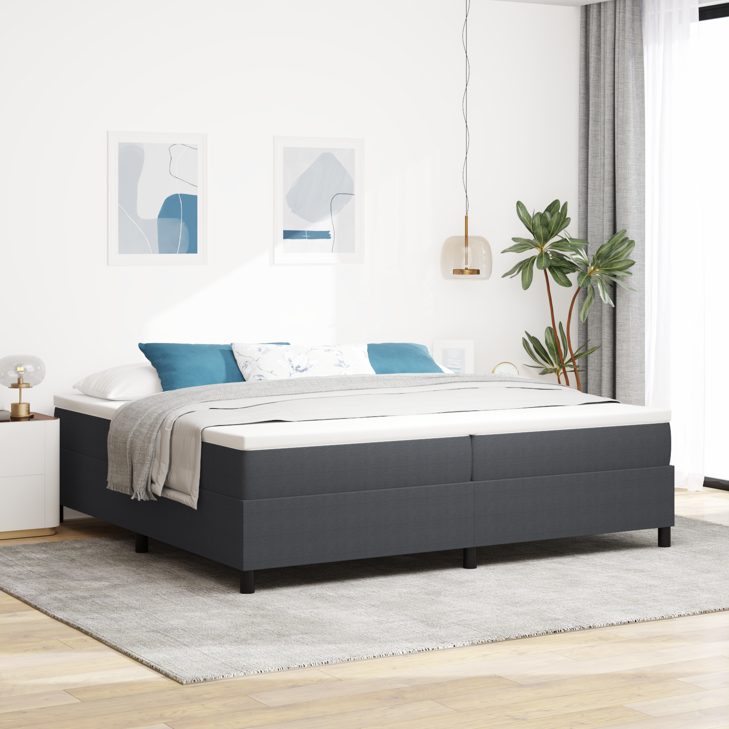 Box Spring Seng Mørkegrå 200 X 200 Cm Corduroy Stof