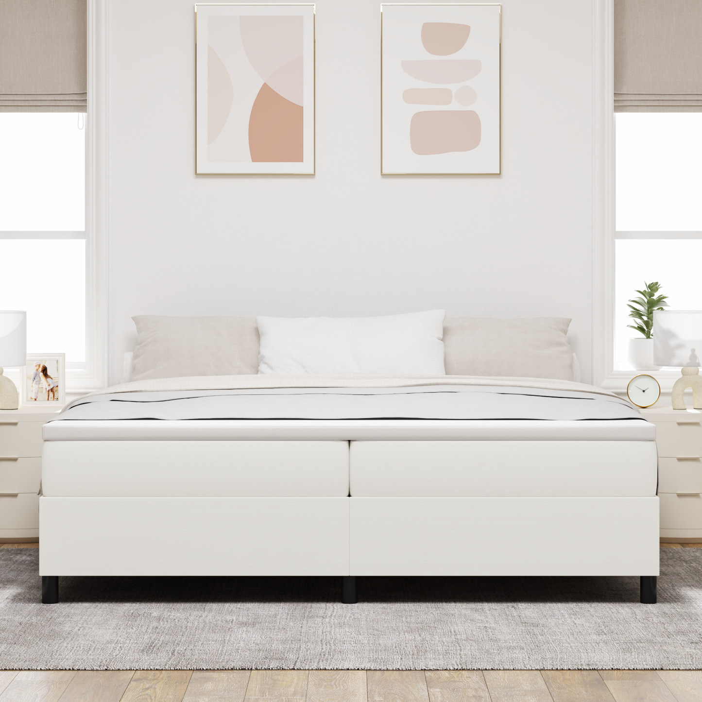 Box Spring Seng Creme 200 X 200 Cm Corduroy Stof