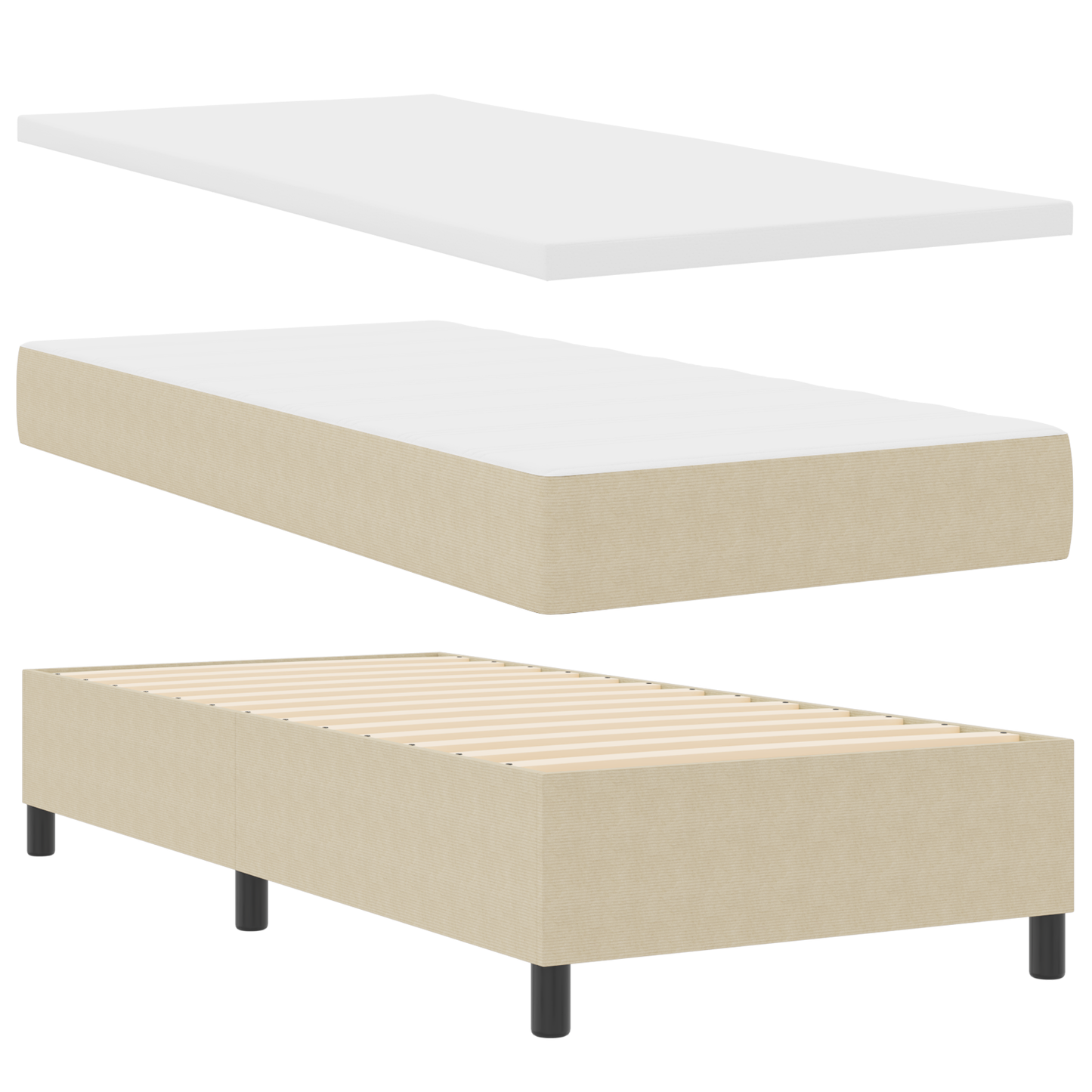 Box Spring Seng Lys Grå Og Hvid 203 X 100 X 60 Cm Corduroy Stof