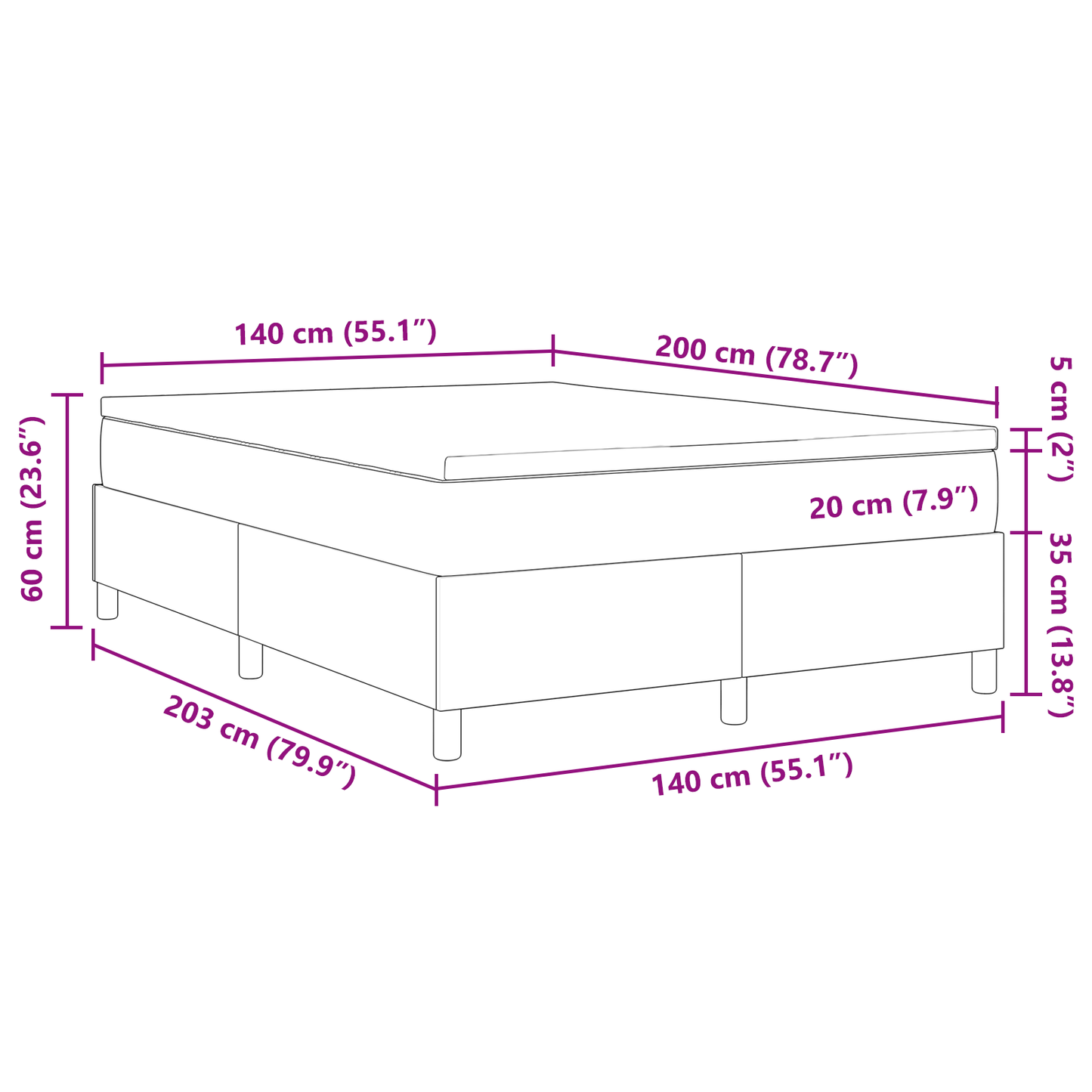 Box Spring Seng med Madras i Mørkegrå, 140 X 200 Cm, Corduroy Stof - billede 13