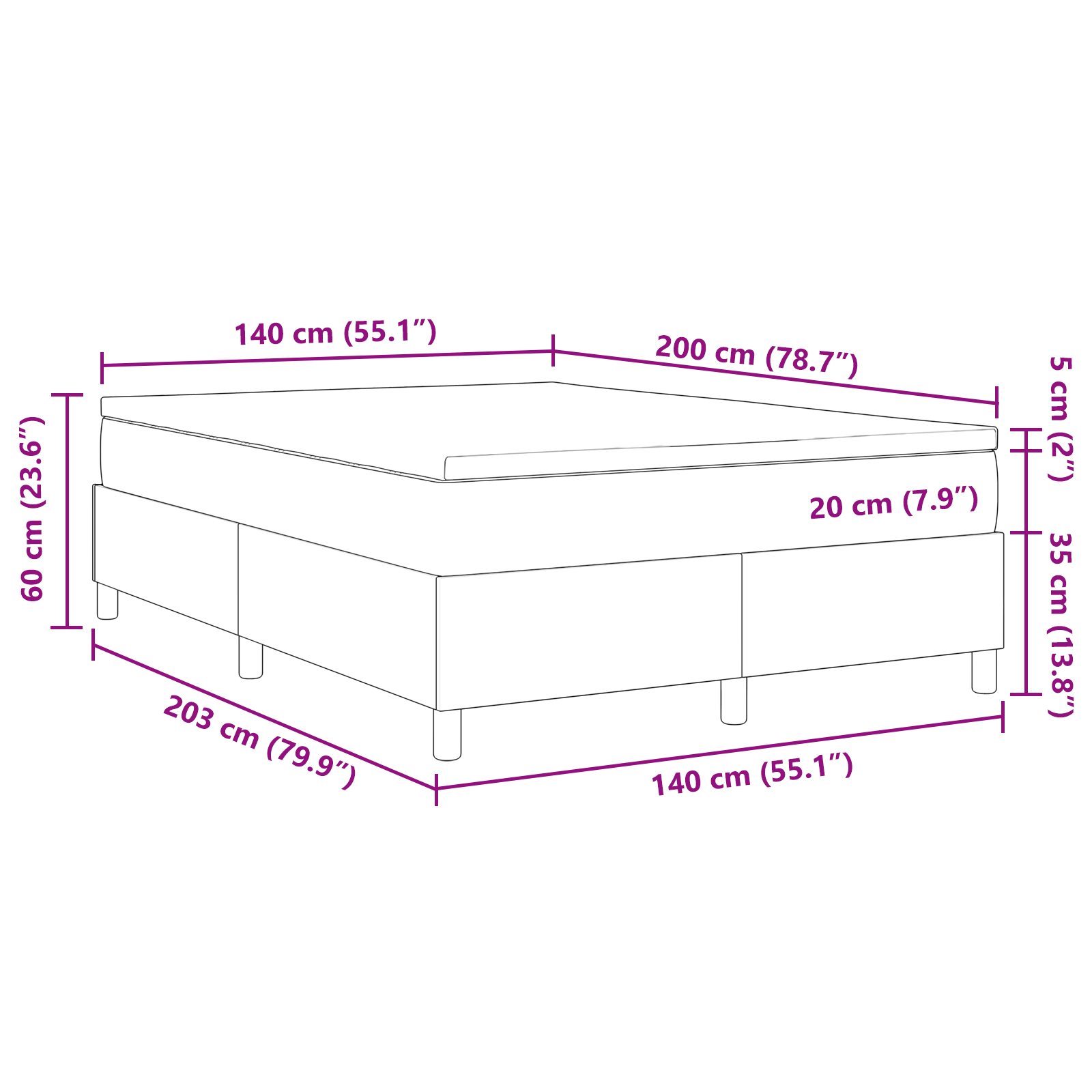 Box Spring Seng med Madras i Mørkegrå, 140 X 200 Cm, Corduroy Stof - billede 13