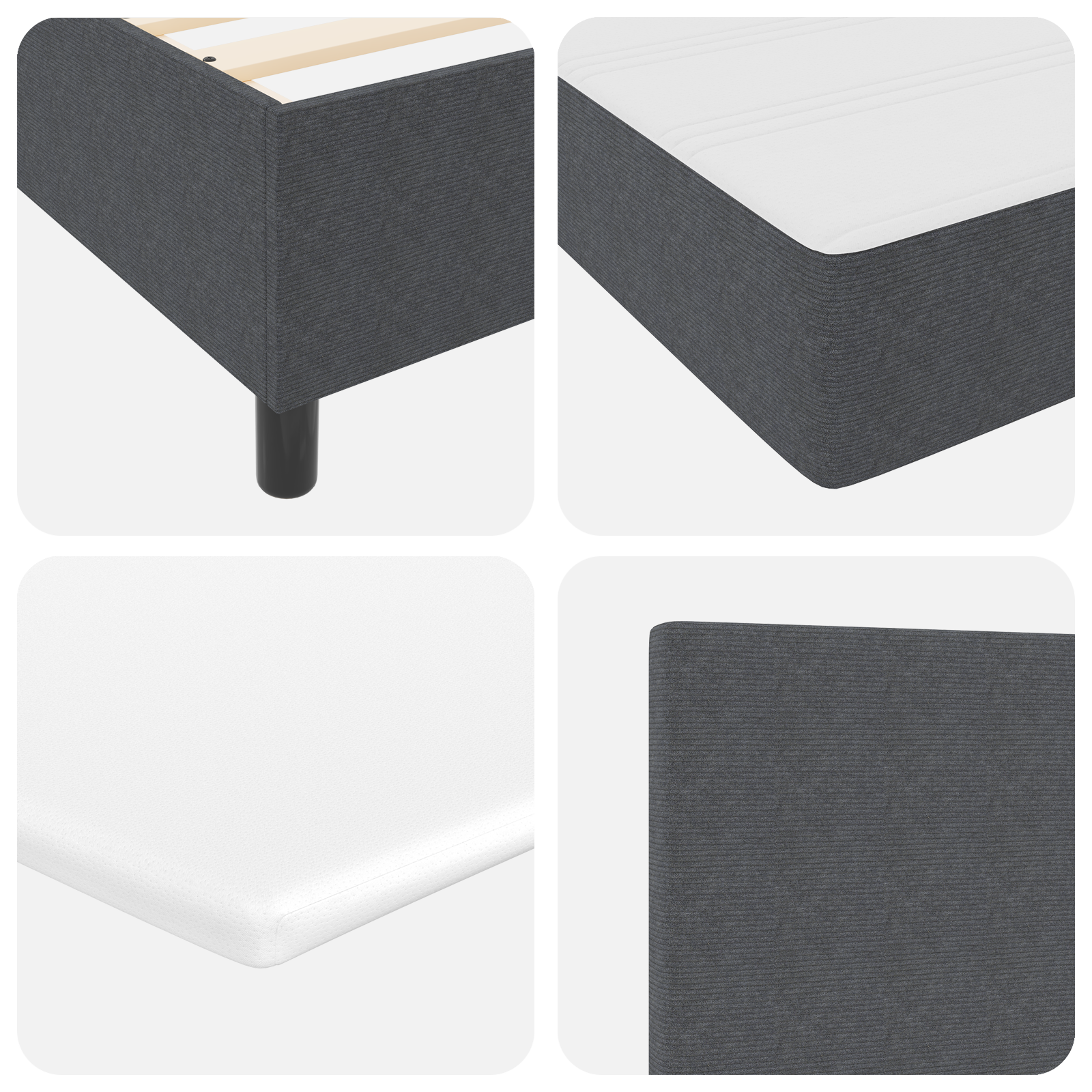 Box Spring Seng med Madras Mørkegrå 90x200 Cm Corduroy Stof - billede 11