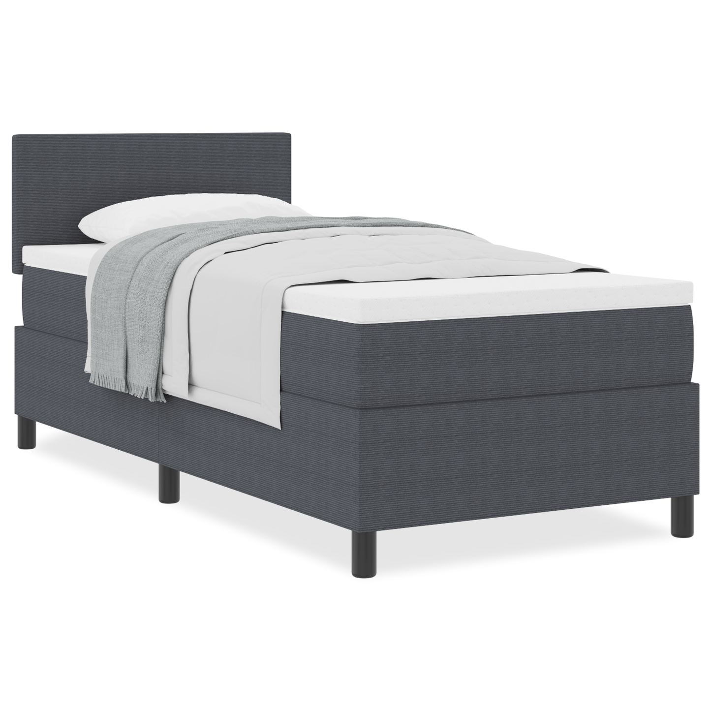 Box Spring Seng med Madras Mørkegrå 90x200 Cm Corduroy Stof - billede 4