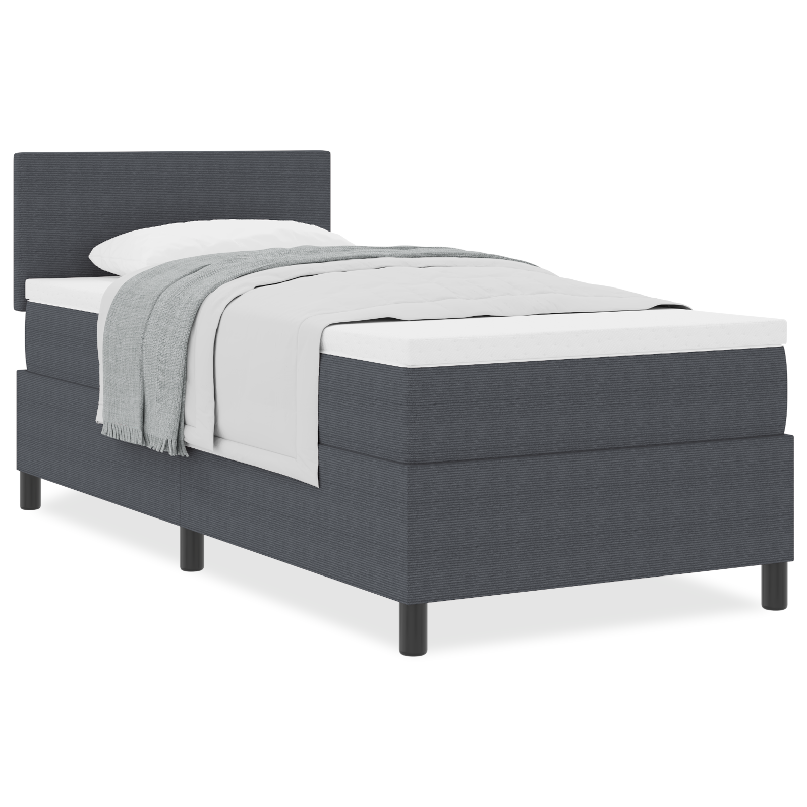 Box Spring Seng med Madras Mørkegrå 90x200 Cm Corduroy Stof - billede 4