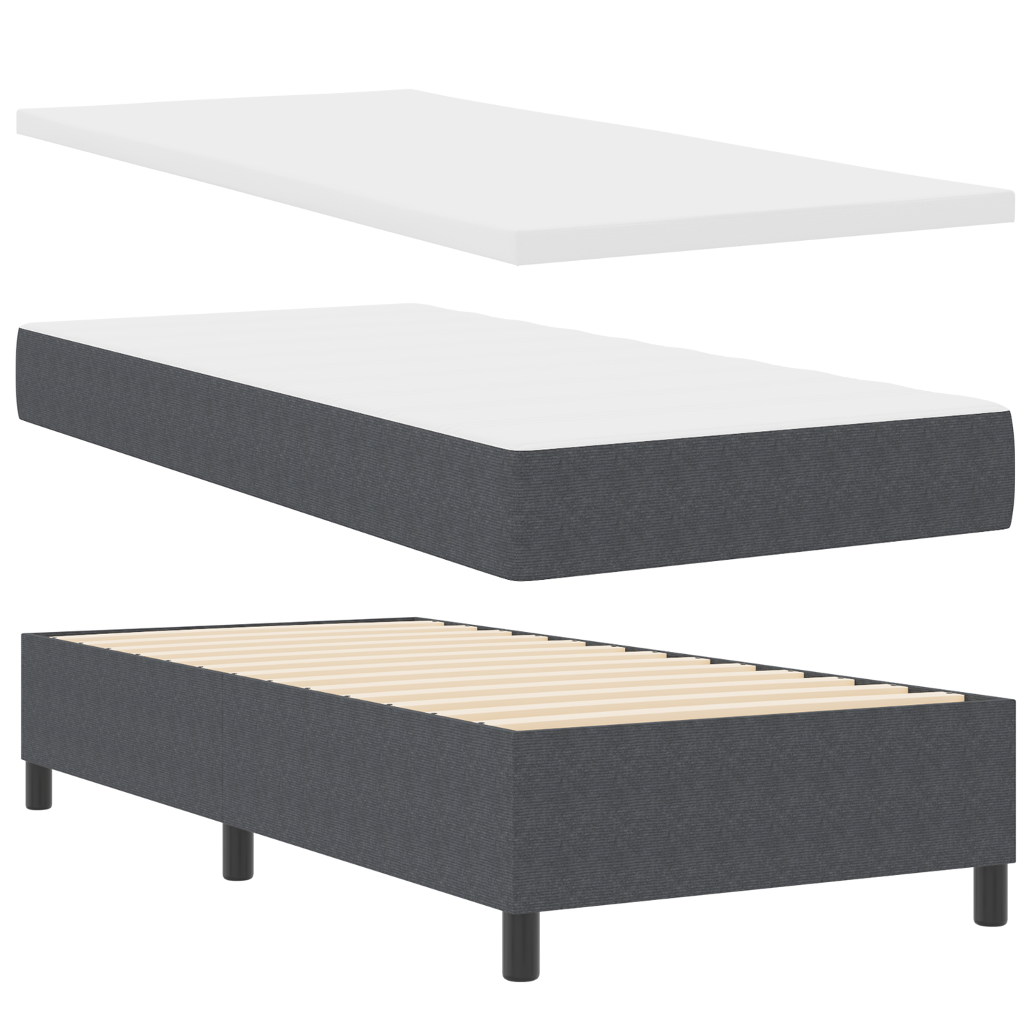 Box Spring Seng med Madras Mørkegrå 90x200 Cm Corduroy Stof - billede 6