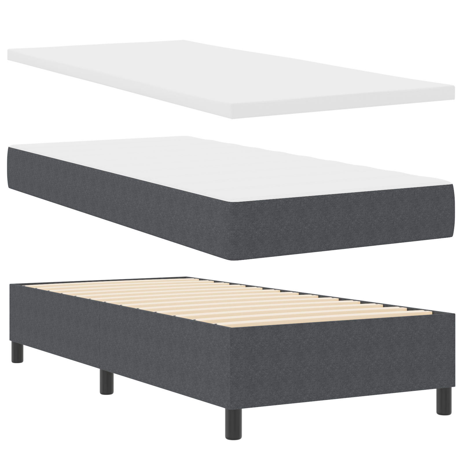 Box Spring Seng med Madras Mørkegrå 90x200 Cm Corduroy Stof - billede 6