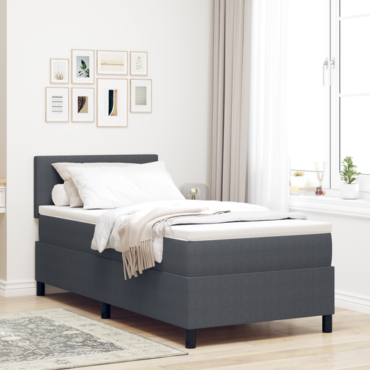Box Spring Seng med Madras Mørkegrå 90x200 Cm Corduroy Stof - hovedbillede
