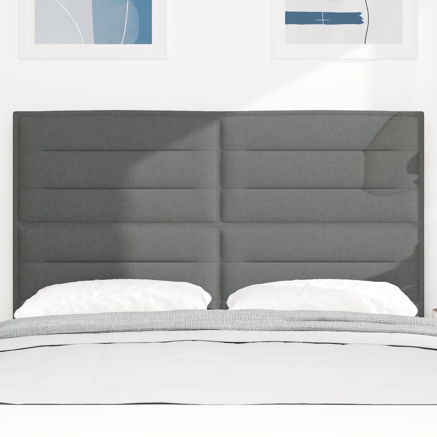 Sengegavl Linjer Design Mørkegrå 140 Cm Stof