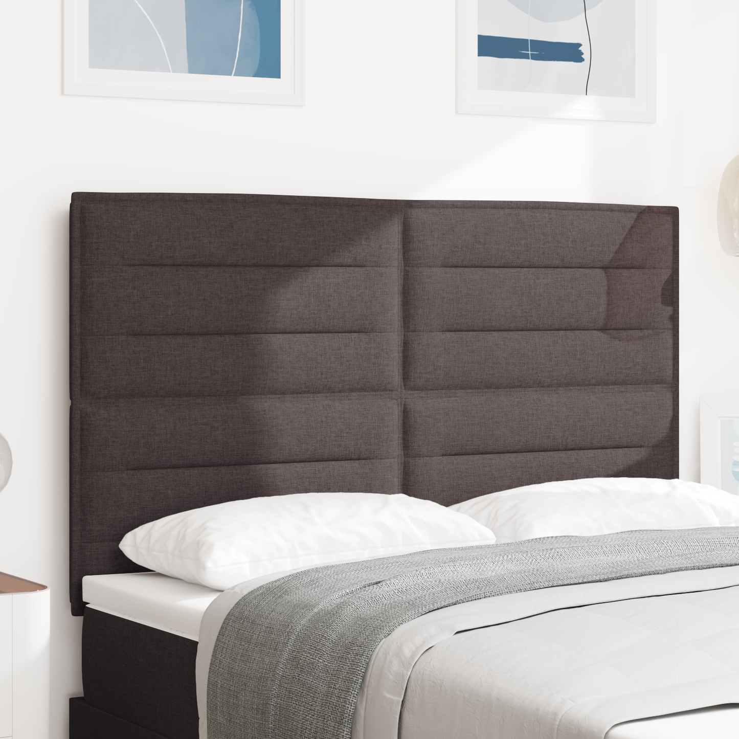 Sengegavl Linjer Design Mørkebrun 140 Cm Stof