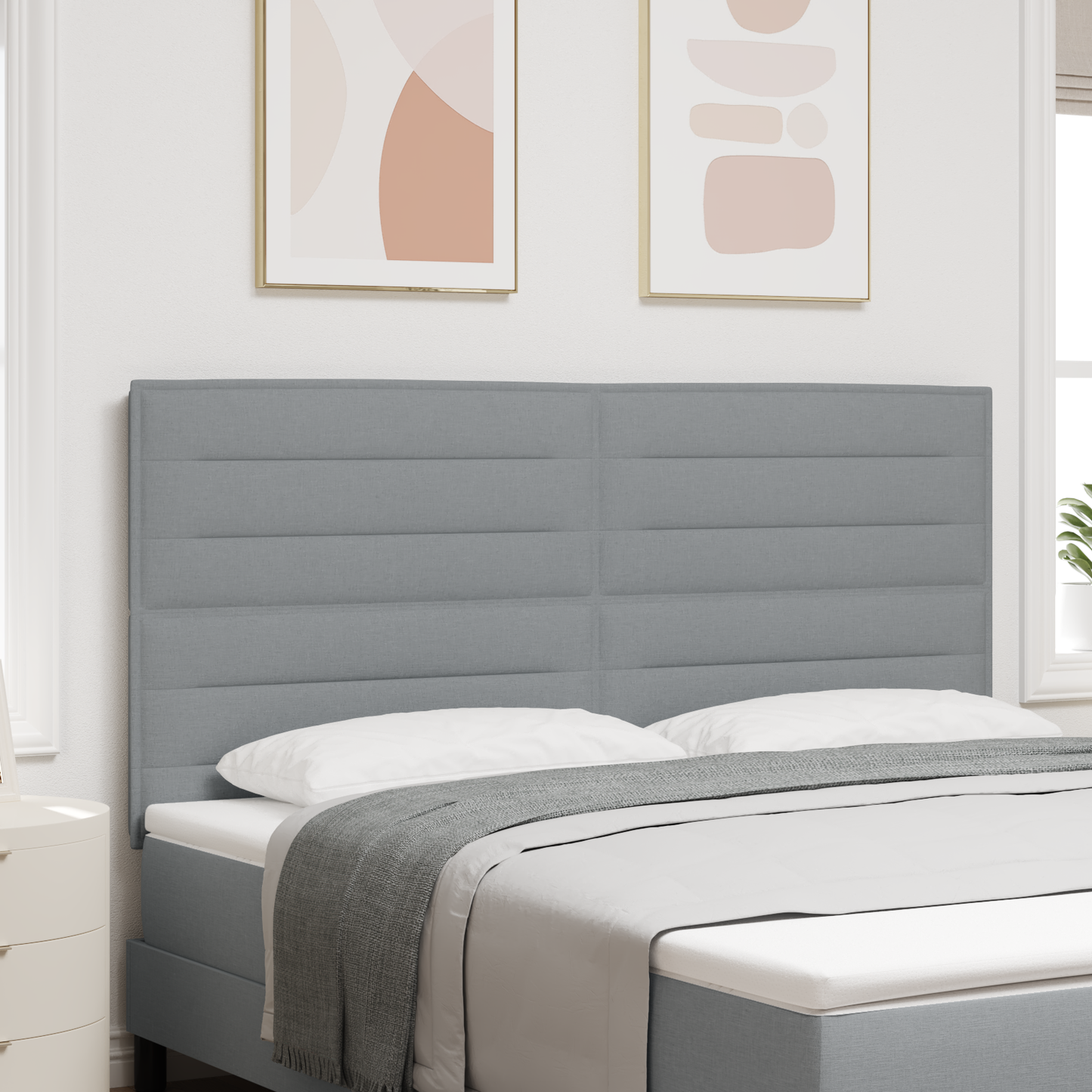 Sengegavl Linjer Design Lysegrå 180 Cm Stof