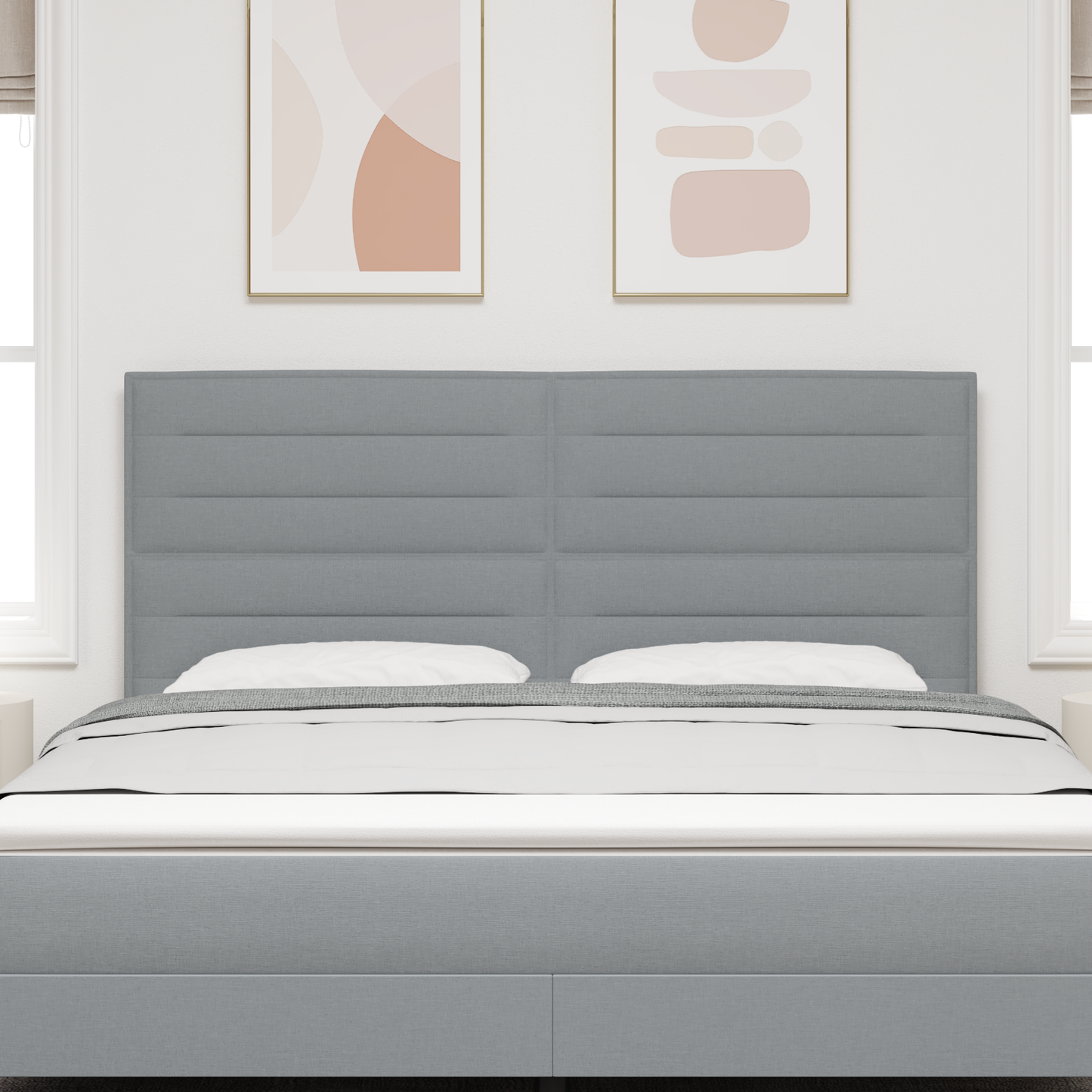 Sengegavl Linjer Design Lysegrå 180 Cm Stof