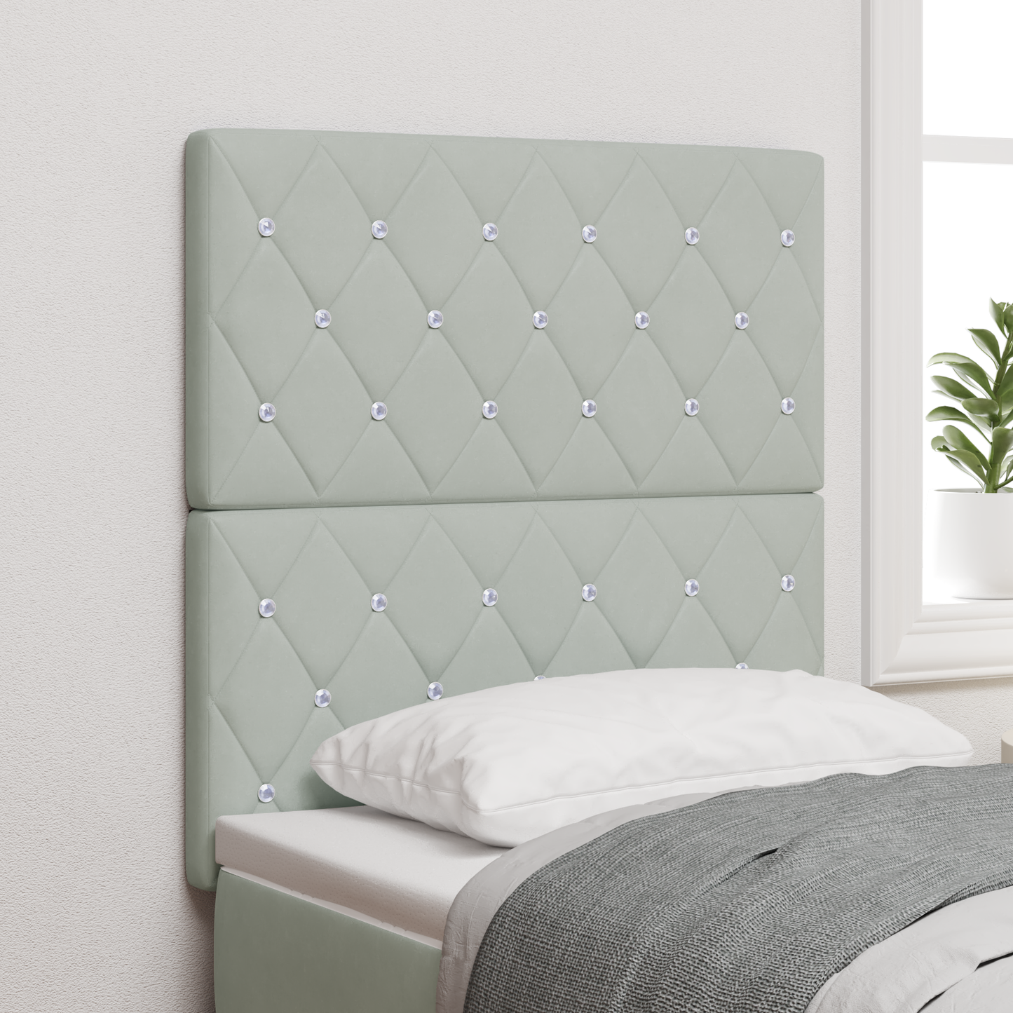 Sengegavl med Krystalknapper, Tufted, Lys Grå, 80 Cm Velour - hovedbillede