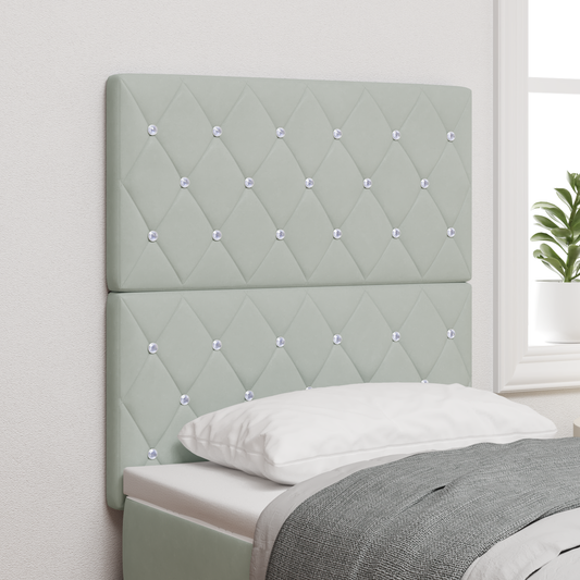 Sengegavl med Krystalknapper, Tufted, Lys Grå, 80 Cm Velour - hovedbillede