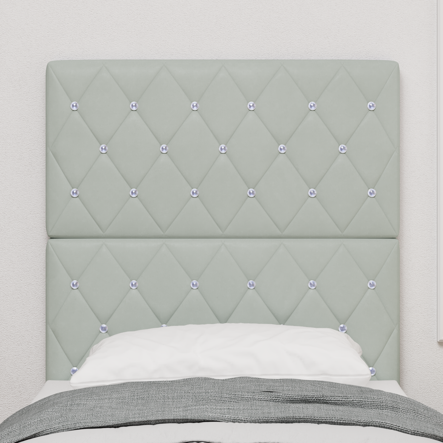 Sengegavl med Krystalknapper, Tufted, Lys Grå, 80 Cm Velour - billede 3